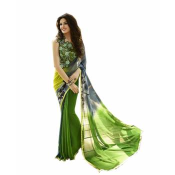 Green plain georgette saree with blouse 1