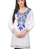 White embroidered Cotton stitched kurti