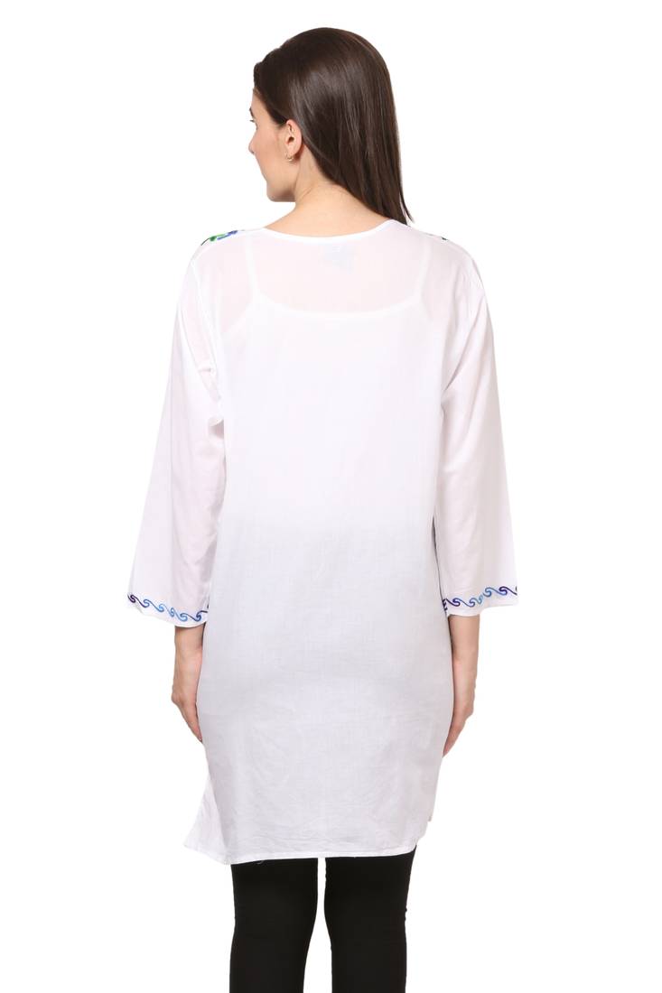 White embroidered Cotton stitched kurti