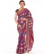 Magenta woven organza saree with blouse