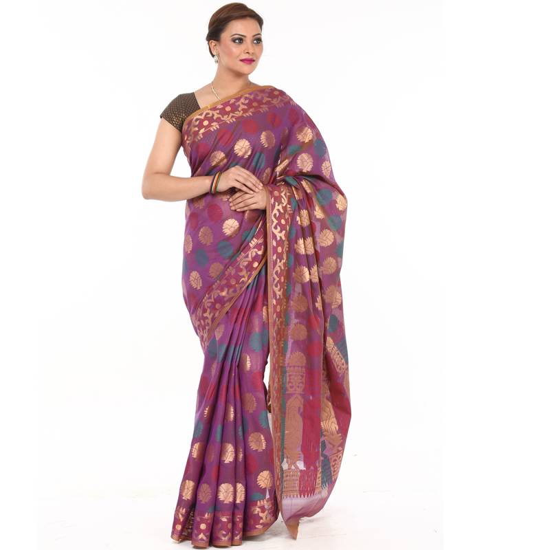 Magenta woven organza saree with blouse