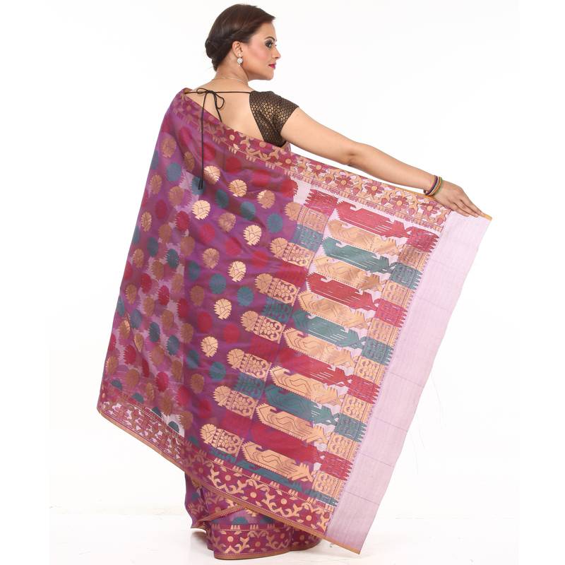 Magenta woven organza saree with blouse