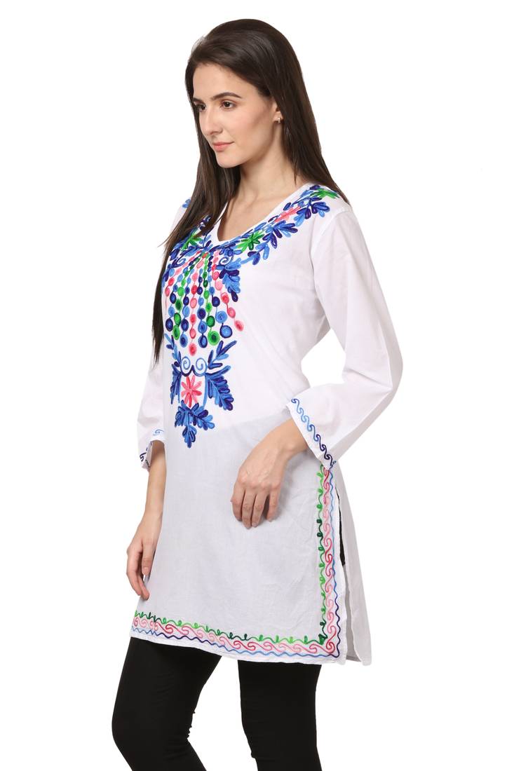 White embroidered Cotton stitched kurti