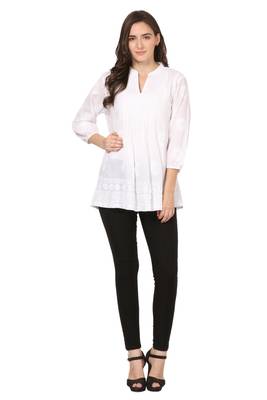 White embroidered Cotton stitched kurti 1