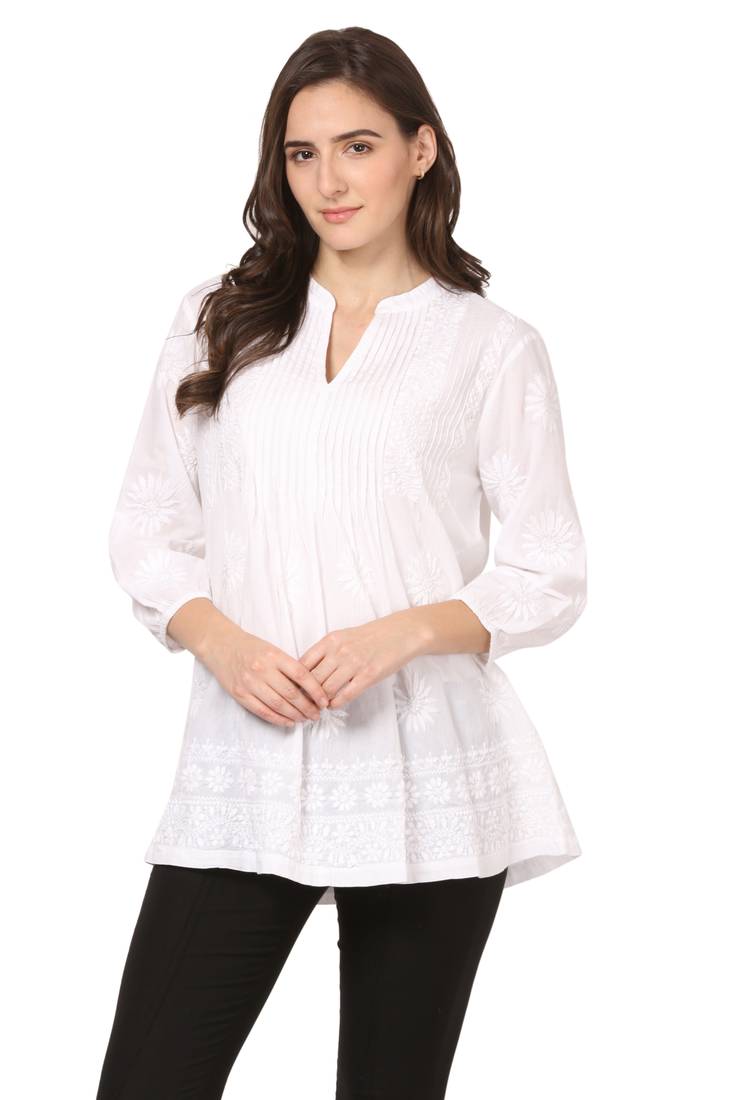White embroidered Cotton stitched kurti