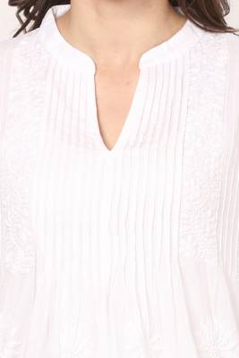 White embroidered Cotton stitched kurti 4