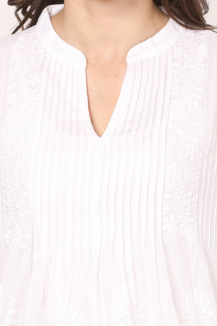 White embroidered Cotton stitched kurti