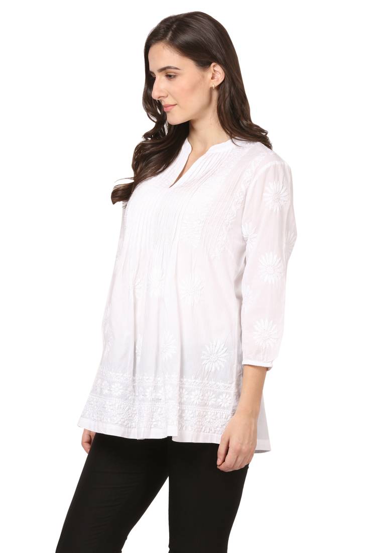 White embroidered Cotton stitched kurti