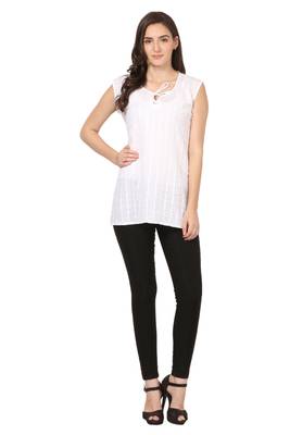 White embroidered Cotton stitched kurti 1