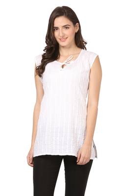White embroidered Cotton stitched kurti 2