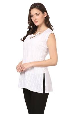 White embroidered Cotton stitched kurti 5