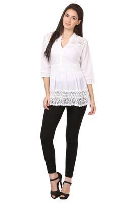 White embroidered Cotton stitched kurti 1