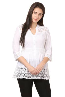White embroidered Cotton stitched kurti 2