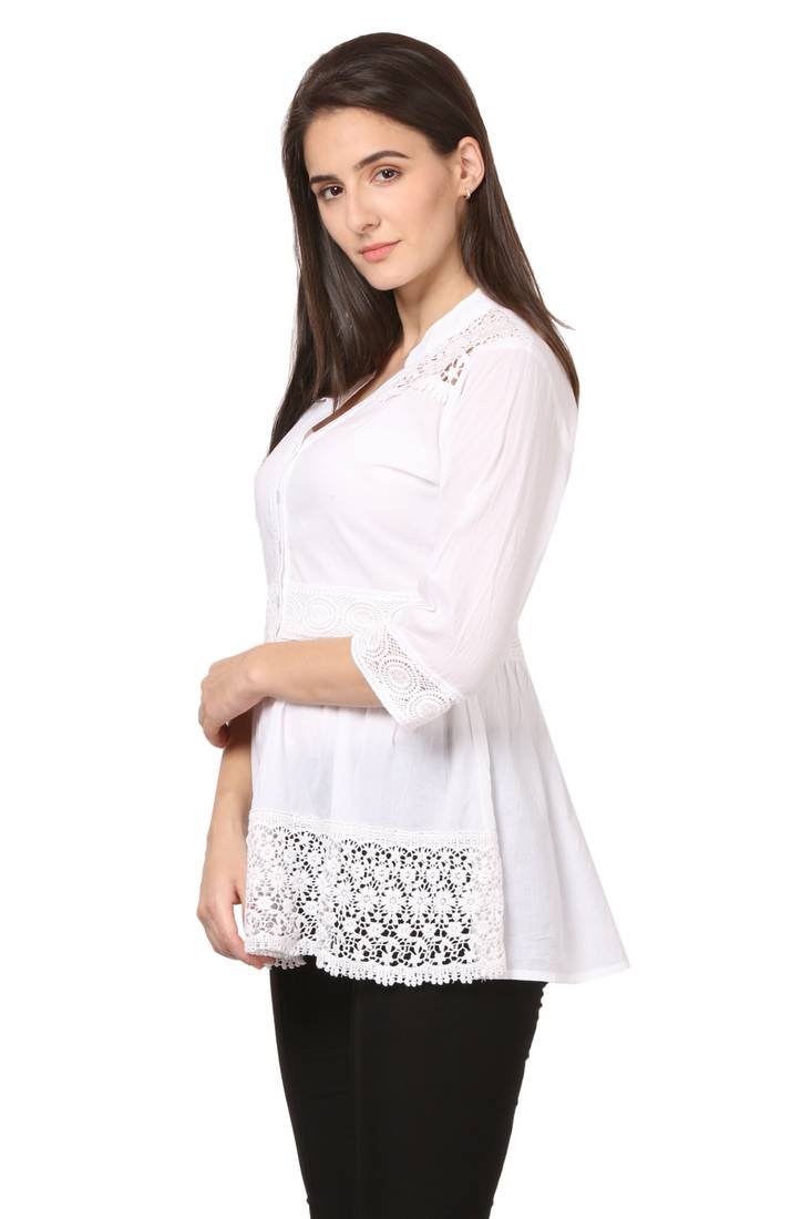 White embroidered Cotton stitched kurti