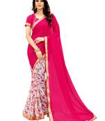 Pink printed faux georgette saree with blouse