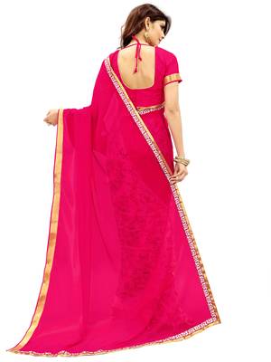 Pink printed faux georgette saree with blouse 5