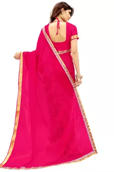 Pink printed faux georgette saree with blouse