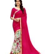 Pink printed faux georgette saree with blouse