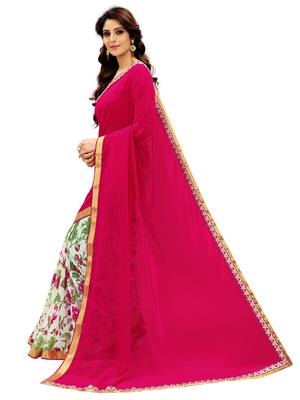 Pink printed faux georgette saree with blouse 3