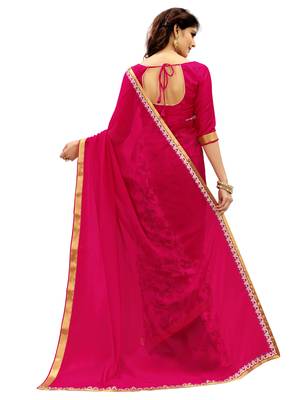 Pink printed faux georgette saree with blouse 5