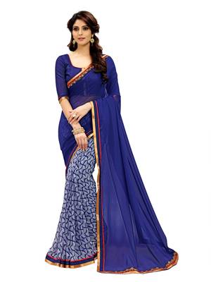 Blue printed faux georgette saree with blouse 1