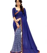 Blue printed faux georgette saree with blouse