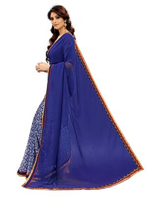 Blue printed faux georgette saree with blouse 2