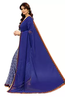 Blue printed faux georgette saree with blouse