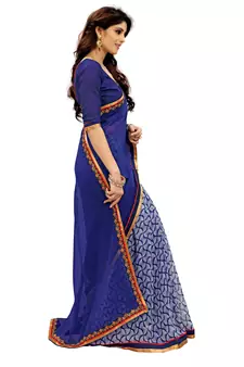 Blue printed faux georgette saree with blouse