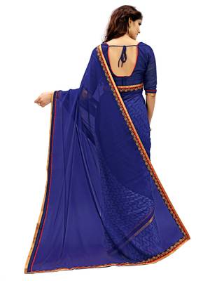 Blue printed faux georgette saree with blouse 4