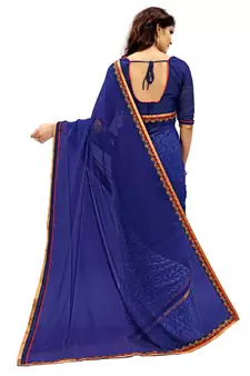 Blue printed faux georgette saree with blouse