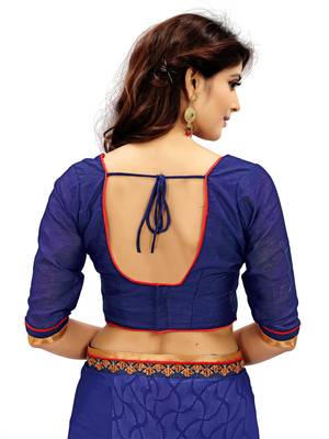 Blue printed faux georgette saree with blouse 5