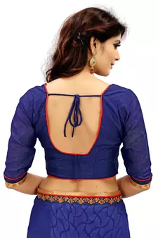 Blue printed faux georgette saree with blouse