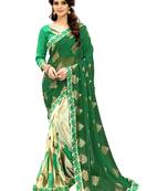 Green printed faux georgette saree with blouse