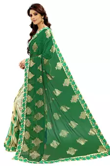 Green printed faux georgette saree with blouse