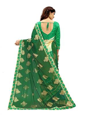 Green printed faux georgette saree with blouse 5