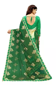 Green printed faux georgette saree with blouse