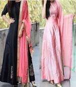 Black and light pink Color Embroidered Work Tapetta Silk suit