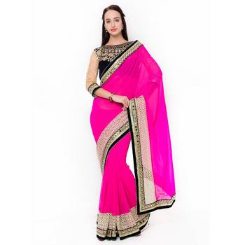 Pink Embroidered Saree With Blouse 1