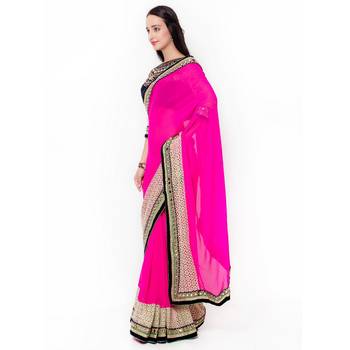 Pink Embroidered Saree With Blouse 2