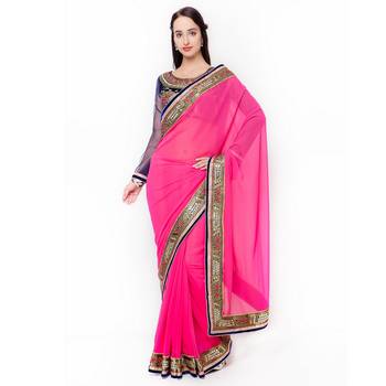 Pink Embroidered Saree With Blouse 1