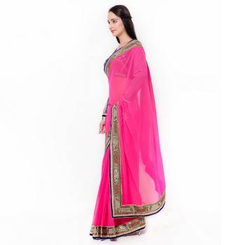 Pink Embroidered Saree With Blouse 2