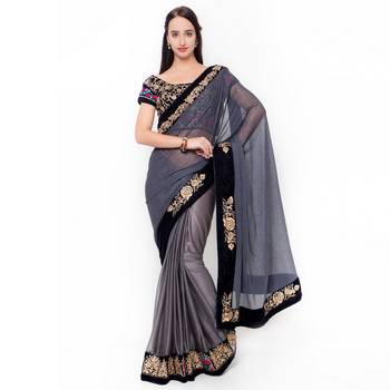 Grey Embroidered Saree With Blouse 1