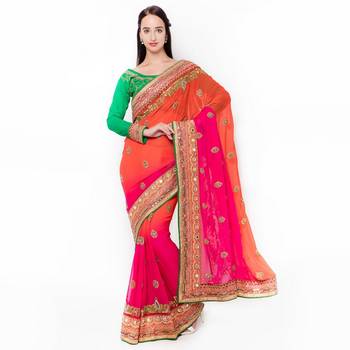 Pink Embroidered Art Silk Saree With Blouse 1