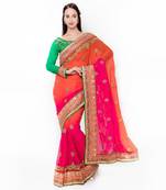 Pink Embroidered Art Silk Saree With Blouse