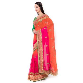 Pink Embroidered Art Silk Saree With Blouse 2