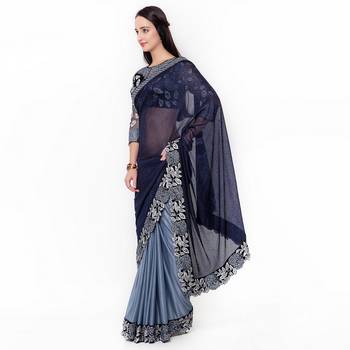 Black Embroidered Velvet Saree With Blouse 2