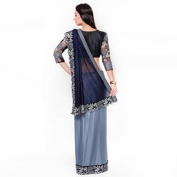 Black Embroidered Velvet Saree With Blouse 3