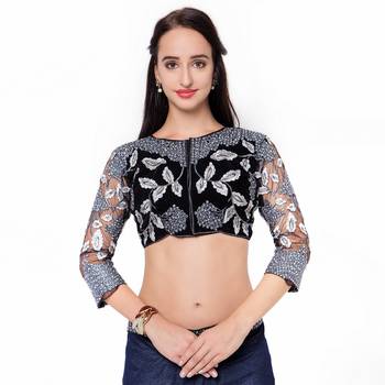 Black Embroidered Velvet Saree With Blouse 4