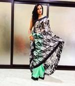 Black Semi Georgette saree with Buddha print Pallu